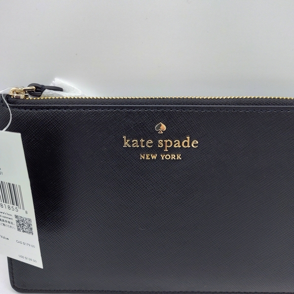 NWT Kate Spade Saffiano Leather Medium Black Zipper Wallet Minimalist Design - Picture 2 of 5